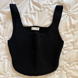 Babaton Black Square-Neck Ribbed Crop Tank